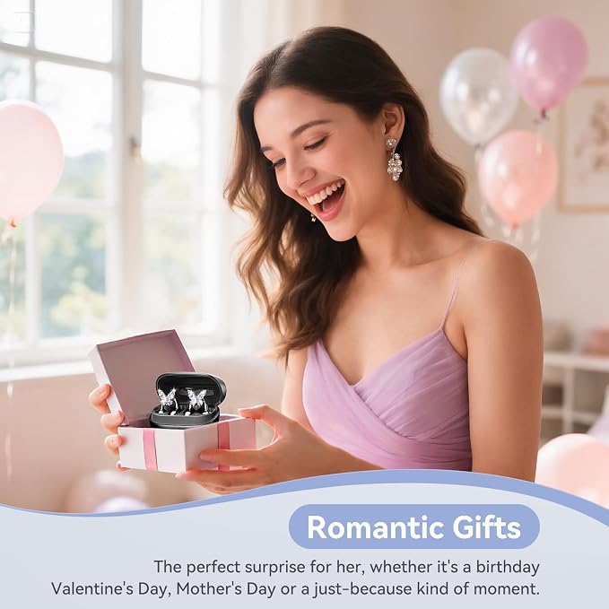 Kinglucky Gen2 Clip-On Earbuds with Butterfly Earrings, Black | Charge & Store Without Removing Earrings, Comfortable Fit, 50H Playtime, Open-Ear Bluetooth Headphones, For Women, Small Ears