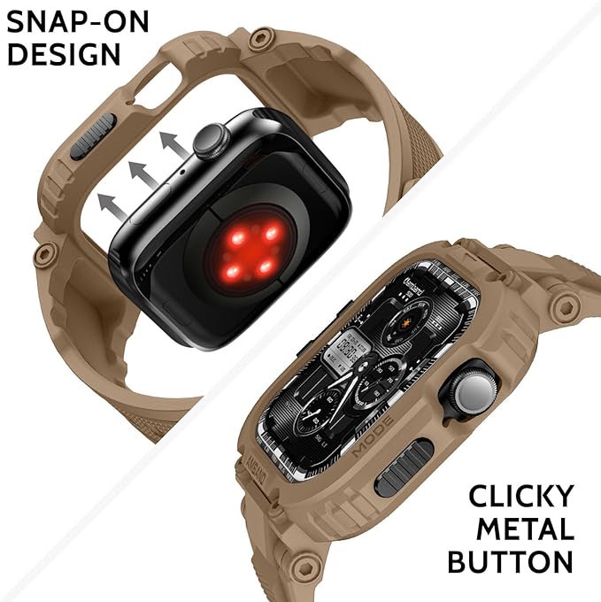 amBand for Apple Watch Series 11/10 Case and Bands 46mm Men, M1 Sport Series Tough Case for iPhone Watch Bands, Outdoor Activities Essential Full Body Protection for Hiking Cycling - Desert Tan