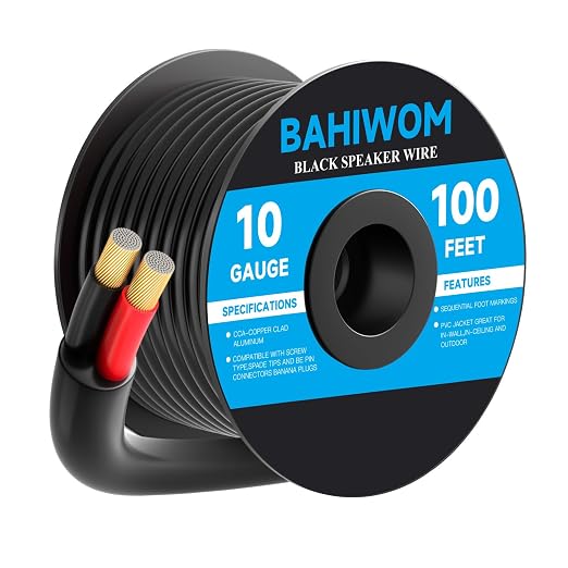 10 Gauge Speaker Wire 100 Feet CL3 Related CCA Black Cable with 2 Conductors for Outdoor Direct Burial Backyard Garden Home Car in-Wall Speaker