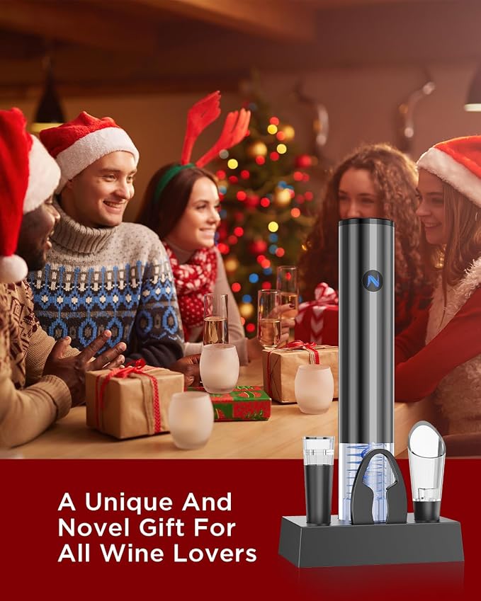 Newise Rechargeable Electric Wine Gift Set: Wine Opener, Aerator, Vacuum Stoppers & Foil Cutter - Luxury Wine Lovers Gifts for Women Men