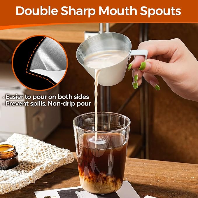 YARRAMATE Silver Powerful Milk Frother Wand & 100ML Metal Measuring Cups