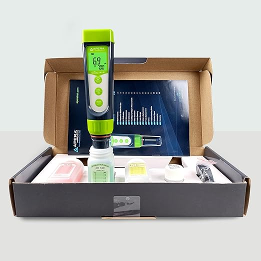 Apera Instruments AI104G GroStar Series GS4 pH/EC/500ppm/700ppm Combo 5-in-1 Pen Tester Kit with Replaceable Double-Junction pH/EC Probe for Hydroponics Water Quality Testing, Gen II