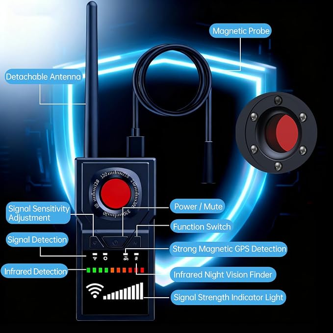 Multifunctional Hidden Camera Detector, GPS Tracker Detector & Camera Detector Spy Camera Finder，Bug Detector Listening Device Detector for Travel, Hotel, Car Privacy Protection