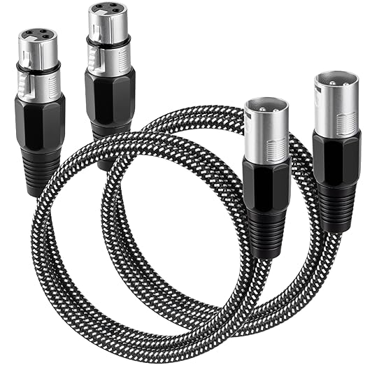 XLR Cable 3 FT/2 Pack, Microphone Cable 3 Pin Nylong Braided Balanced XLR Male to Female Heavy Duty Mic Patch Cords (Pure Copper Conductors)