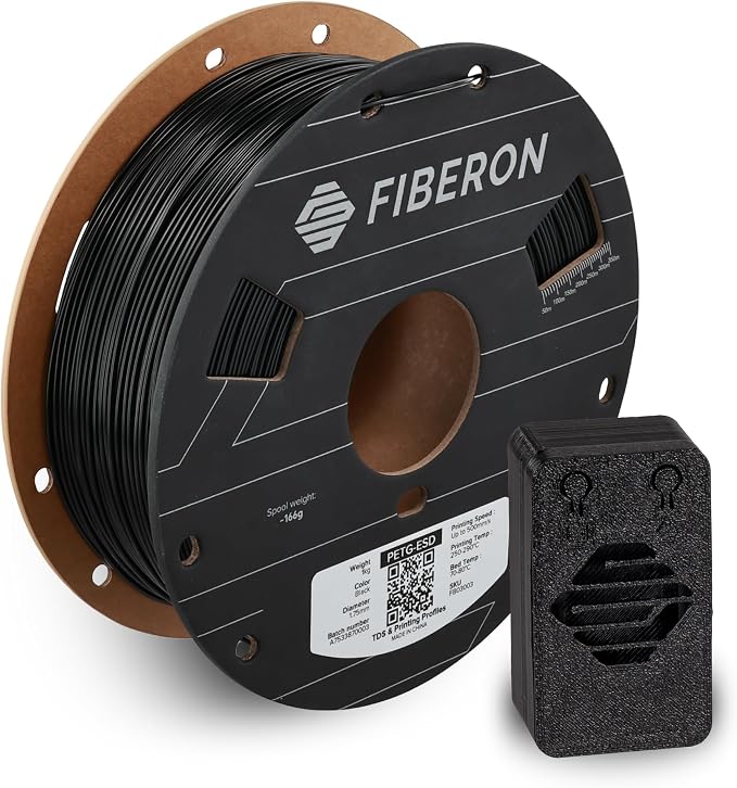 Polymaker Fiberon PETG-ESD Filament 1.75mm Black 1kg – Electrostatic Discharge Safe, Tough PETG 3D Printer Filament for Electronics Industry
