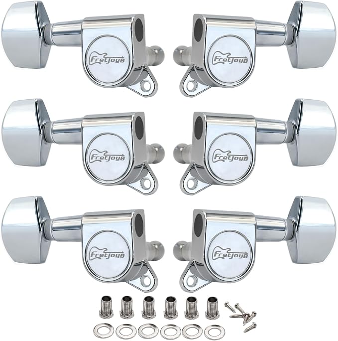 FretJoyB 18:1 Guitar Tuning Pegs 3x3 Standard Guitar Tuners Tuning Keys Replacement for Acoustic or Electric Guitars-Chrome(3 Right+3 Left)