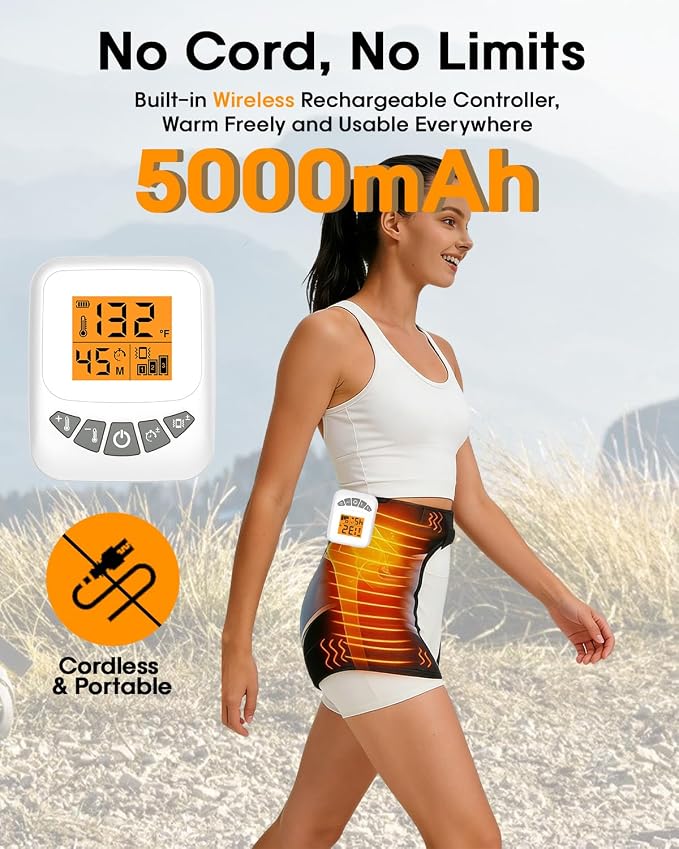 Cordless Hip Heating Pad for Sciatica Pain Relief - Rechargeable & Adjustable Size Hip Massager with 3-Level Vibration Massage, 104-140℉ Heated Hip Brace for Sciatica, Arthritis and Muscle Soothing