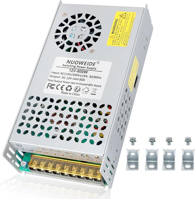 12V 50A 600W Power Supply Transformer, 110V AC to DC 12v Converter Adapter 50A 600W SMPS, DC Power Supply for LED Strip Motor Pump CCTV Camera System Radio Car Stereo 3D Printer