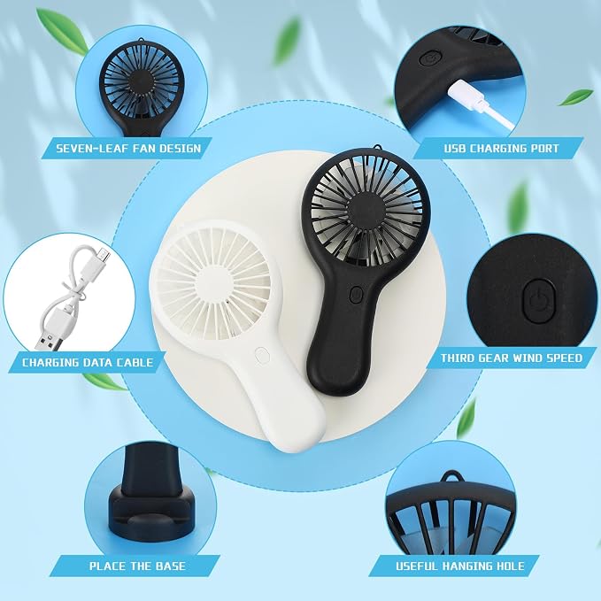 Woanger 12 Pcs Mini Handheld Fan Bulk 3 Speed USB Electric Battery Operated Small Portable Pocket Fan with Data Cable and Mounting Base Quiet Summer Gift for Wedding Camping Travel(Elegant Colors)