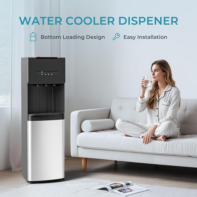 EUHOMY Bottom Loading Water Cooler Dispenser for 5 Gallon Bottle, 3 Temperature Settings – Cold, Warm & Hot, with Child Lock, LED Display Light, Water Cooler for Home, Office, Apartment, Black