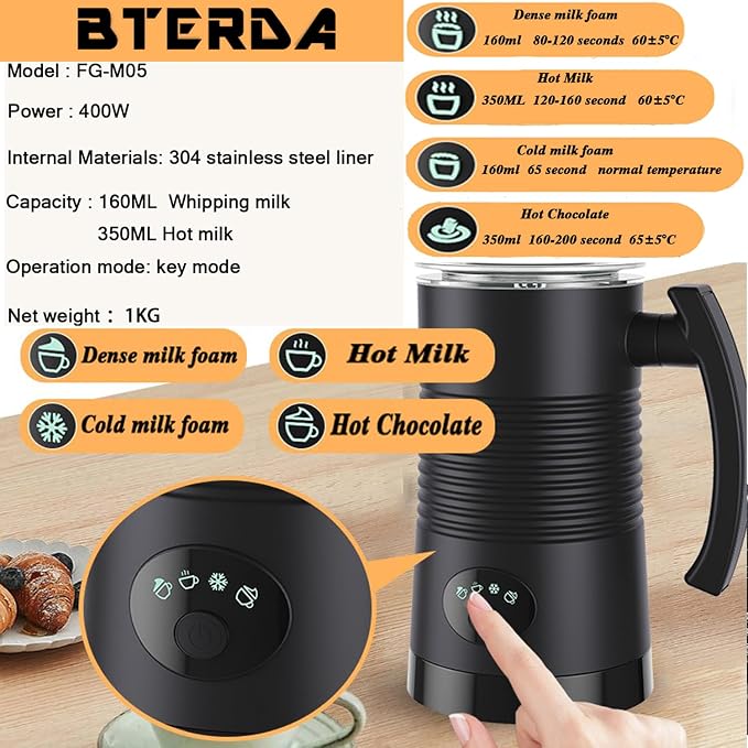 DIY Milk Frother,Large-Capacity Milk Warmer,11.9oz/350ml Electric Milk Steamer,Hot/Cold Stainless Steel Milk Frother,4 in 1 LED Touch Screen Milk Foam Maker for Coffee/Hot Chocolate/Latte/Cappuccinos