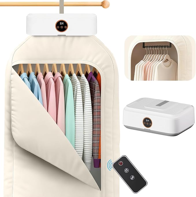 Portable Clothes Dryer Mini Dryer for Apartment RV Travel Dorm Portable Laundry Dryer Small Compact With Fast Drying Adjustable Timer Quiet Operation Remote Control-White
