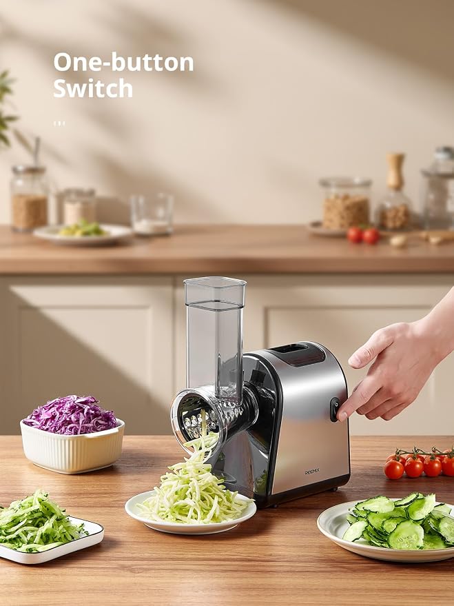 Reemix Electric Cheese Grater, Electric Food Grater with 6 Interchangeable Blades – Slicing, Shredding & Zesting | Stainless Steel Blades, Fast, Effortless Meal Prep for Home Cooks