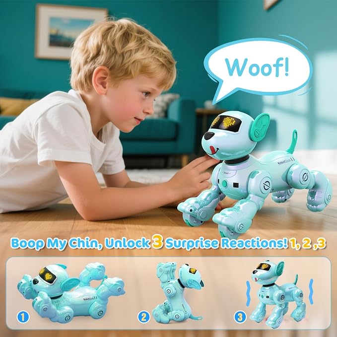 VATOS Rechargeable Robot Dog for Kids, Remote Control Robotic Dog with Programmable, 17 Interactive Functions & Volume Adjustable, Singing Dancing Robot Dog Toy Gift for Kids 3-8 Years Old, Blue