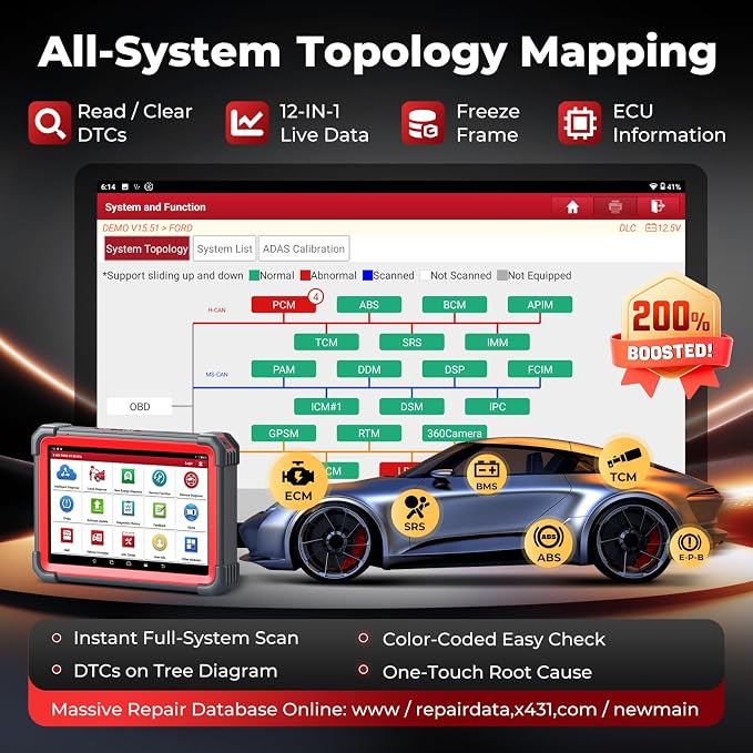 Launch X431 Scanner PRO5 J2534 Pr0gram ECU Coding, Topology, 60+ Services, Bi-Directional All System Scan Tool, CANFD DOIP, 200+ Brands, Guided Functions, 10+ High-end Features