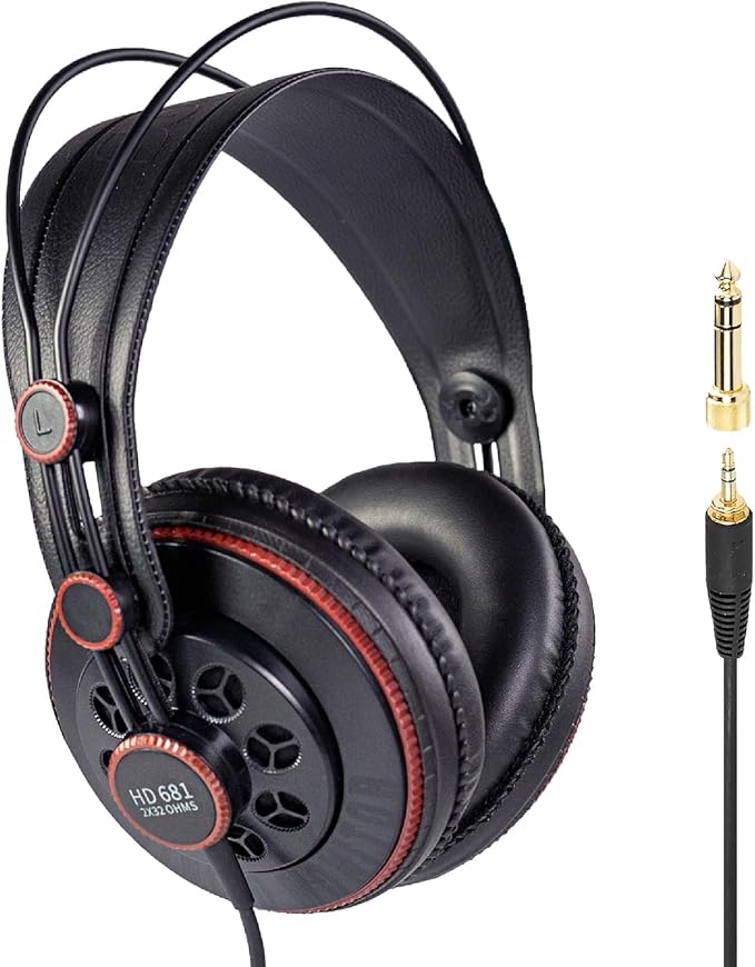 Superlux HD681 Semi-Open Studio Headphones, Wired Over-Ear with 50mm Neodymium Drivers, Single-Sided Cable, 10-30,000Hz, for Monitoring, Recording, Mixing, Podcast, Music,Black