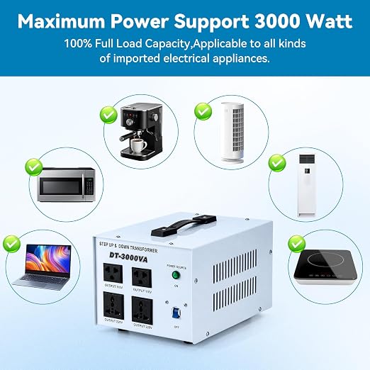 3000W Step Up/Down Voltage Transformer, 110V/120V & 220V/240V Power Converter, 4 Outlets Toroidal Regulator, Overload Overheat Protection for Home, Travel and Global Household Devices