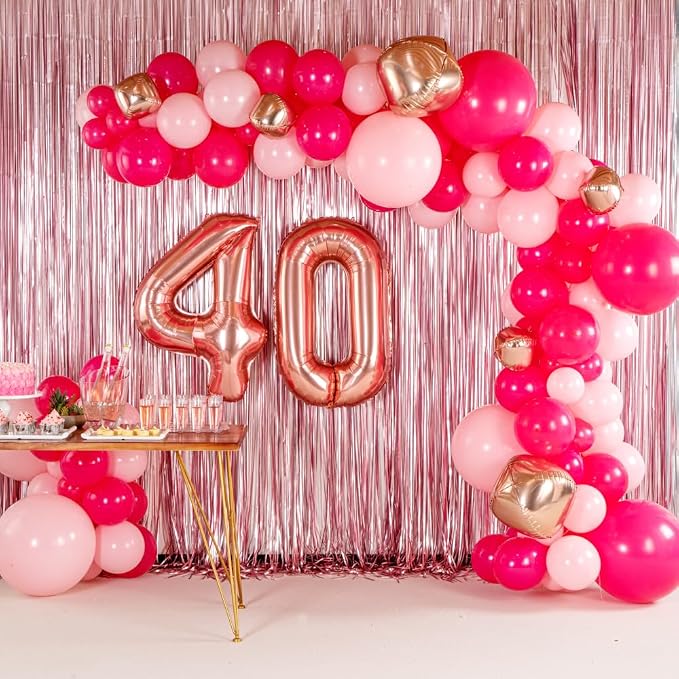 Restaurantware-Balloonify Balloon Garland Set, 1 Party Decoration Kit - 163 Balloons, With Chain, Pink And Rose Latex Balloon Arch Kit, Includes Glue Dots And Fishing Line