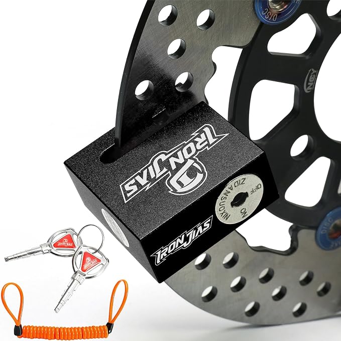 IRON JIA'S Motorcycle Disc Lock Anti-Theft Wheel Brake Lock Waterproof Alloy with Reminder Cable and 2 Keys, Alarm-Free for Motorbike, E-Scooter, Mountain Bike Black