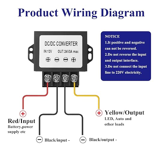 12V to 24V 3A 72W Boost Converter IP67- Dustproof Booster with Screwdriver - for Trucks/RVs/Off-Highway/Solar/for Harsh Environments - Dustproof/Vibration Resistant