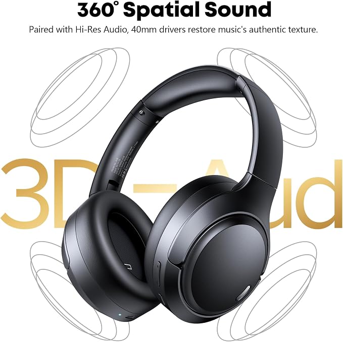 Hybrid Active Noise Cancelling Bluetooth 6.0 Headphones 120H Long Playtime, 6 ENC Mic, Over Ear Headphones Wireless, Hi-Res Audio, Memory Foam Earcup, Transparency Mode ANC Headphone for Travel Office