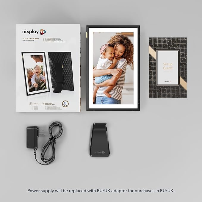Nixplay Digital Touch Screen Picture Frame with WiFi - 15.6” Photo Frame, Connecting Families & Friends (Black/White Matte)