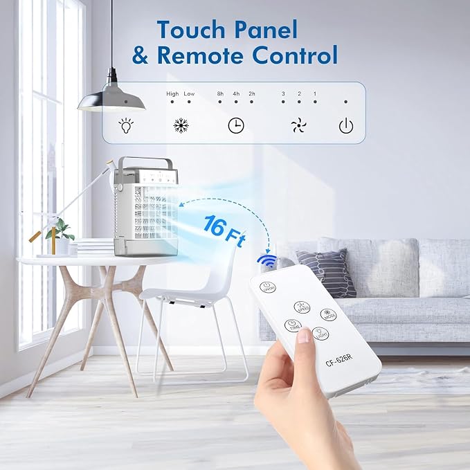 Portable Air Conditioner, Personal Evaporative Air Cooler with Dual Tank, 2 Mist Modes, 3 Wind Speed, USB Powered Desk Cooling Fan with 7-Color Mood Lighting for Office/Bedroom