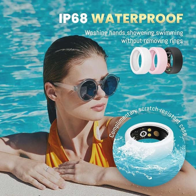 Smart Ring for Women Men, Health Tracker with Heart Rate/Blood Oxygen/Blood Pressure/Sleep Monitoring/Step Counting, IP68 Waterproof Fitness Ring, No App Fees for iPhone & Android (Black, 13#)