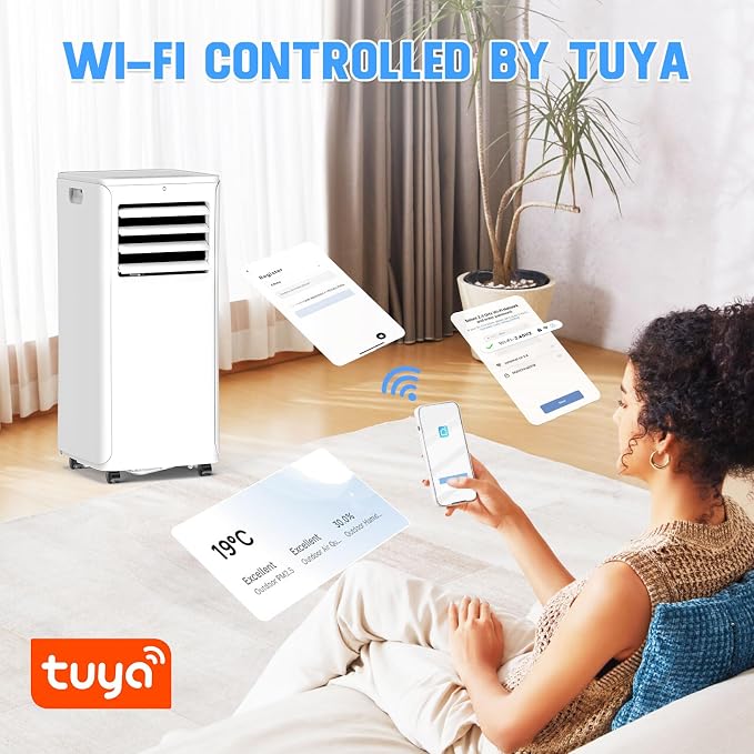 Smart Portable Air Conditioner with WiFi, 12,000 BTU AC Unit Cools 550 sq.ft, 3-in-1: Dehumidifier, Fan & Quiet Cooling for Bedroom, 24H Timer, Remote, Window Kit Included