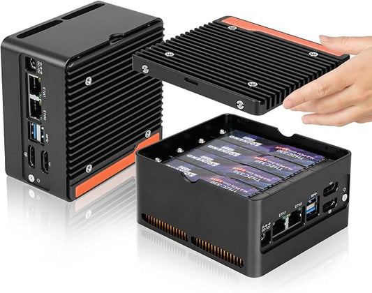 N150 NAS Mini PC X86 P6 4M.2 NVMe Slots, DDR5 (Up to 48GB), Dual 4K Displays, Dual 10Gbps USB 3.2, Dual Ethernet Ports, Firewall Router, Barebone System (No RAM No SSD)