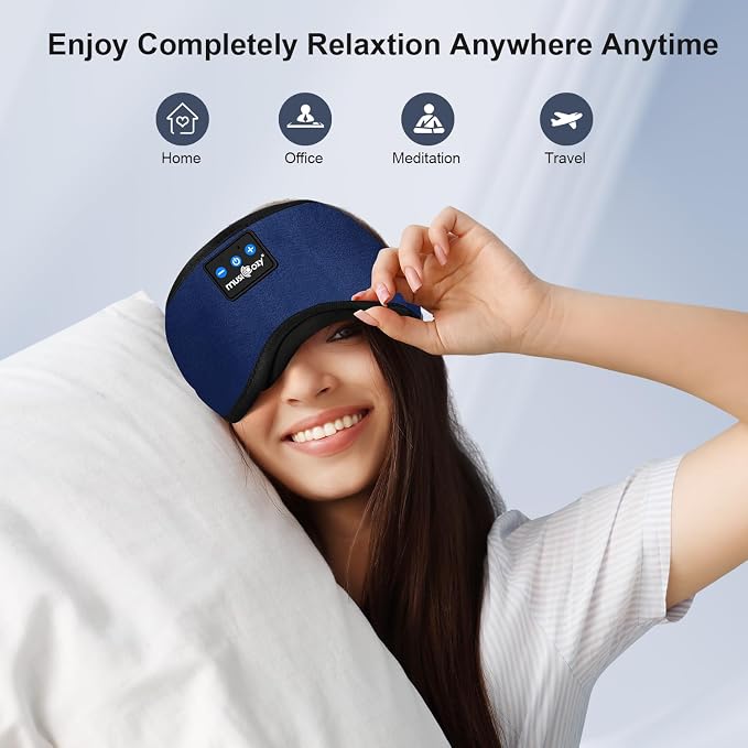MUSICOZY Sleep Headphones, Bluetooth 5.4 Sleep Mask Headband Headphones Sleeping Eye Mask, Wireless Music Earbuds Earphones with HD Stereo Speakers Cool Gadgets Gifts (Midnight Blue)