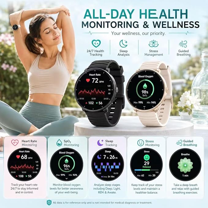 Smartwatch for Swimming 5ATM with GPS, Compass, AI Swim Analysis, Heart & Sleep Tracking, 100+ Sports Modes, HD Display, Long Battery Life, Fitness & Outdoor Training Watch - Men & Women (BLACK)