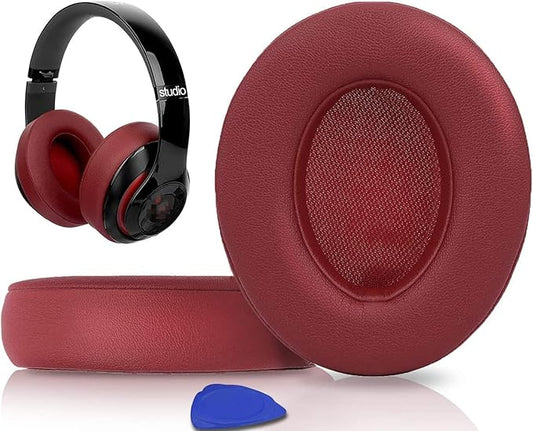 SoloWIT Replacement Ear Pads Cushions for Beats Studio 2 & Studio 3 Wired & Wireless Headphones, Earpads with Soft Protein Leather, Noise Isolation Memory Foam, Added Thickness - Burgundy