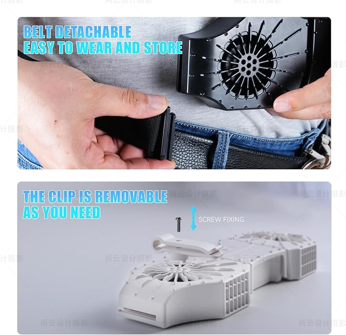 Portable Waist Fan Rechargeable, Belt Clip On Cooling Device 8000 mAh Body Wearable Personal Under Shirt Fan that Blow Cold Air for Travel/Outdoor/Farm/Camping/Hiking/Fishing (white)