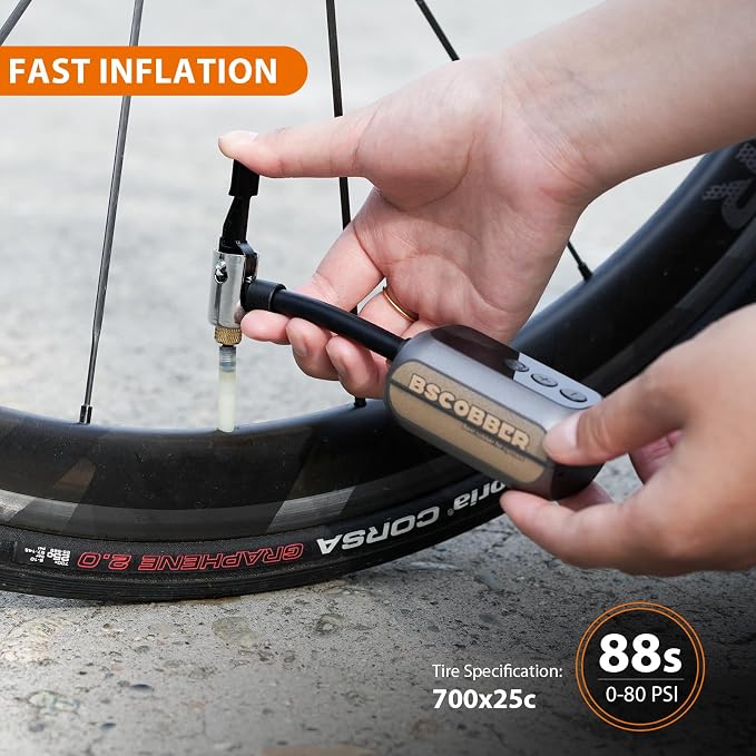 Mini Electric Bike Pump, Portable Emergency Tire Inflator for Road Bike & MTB, 100PSI Rechargeable Bicycle Pump with Digital Pressure Gauge & Auto Stop, Lightweight Pocket with Presta & Schrader Valve