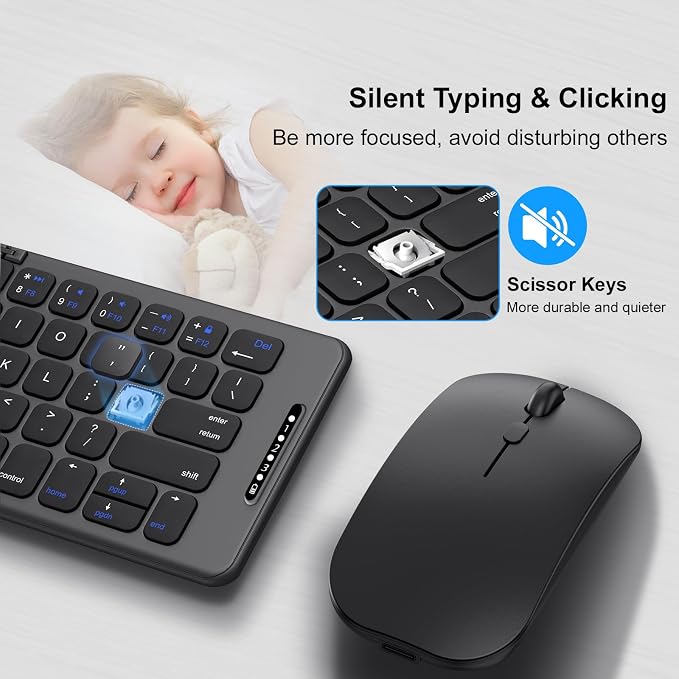 Folding & Foldable Bluetooth with Wireless Keyboard and Mouse Combo for Business Travel, 2.4G Wireless + Bluetooth 5.1, USB-C Rechargeable Portable Combo for Mac,Phones,Laptop,iPad,Tablet