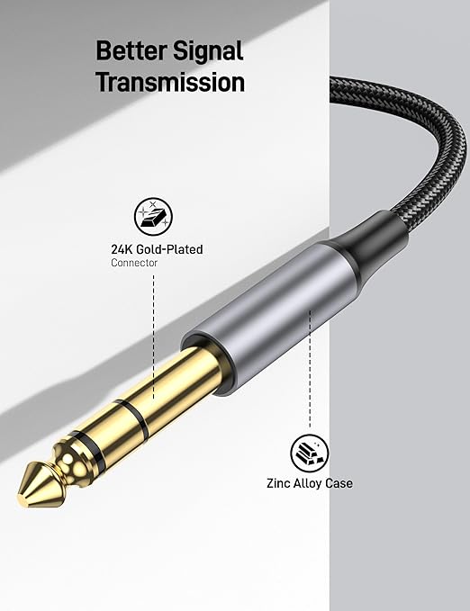 1/4 inch to 3.5mm Stereo Audio Cable 6.6FT, 1/8 to Quarter Inch TS 6.35mm Y Splitter Guitar AMP Aux Cord for Guitar,iPod, Laptop, Home Theater Devices, Smartphones and Amplifiers(2Pack)