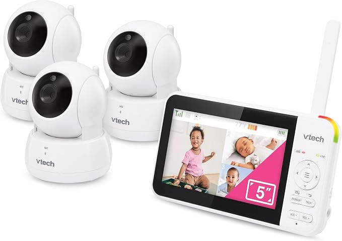 VTech Baby Monitor No WiFi, 3 Cameras & Remote Pan-Tilt-Zoom for 3 Rooms – Hack-Proof, 17Hr Battery, 1000ft Range, Auto Night Vision, Temperature Sensor | VM924-3