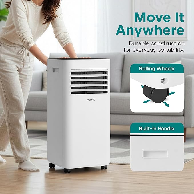 SereneLife Portable Air Conditioner 8000 BTU | 3-in-1 Cooling, Fan and Dehumidifier | 24-H Timer with up to 350 sq ft Coverage | AC Unit for Bedroom, Home & Office | Includes Window Kit & Remote