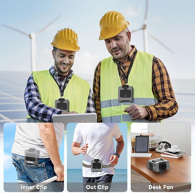 LOUISWARE Portable Waist Fan 10000mAh Rechargeable Waist Clip Fan 18000RPM With Max 12H Working Time 3-speed adjustment with LED flashlight Portable fan for Outdoor Jobsite and etc(Gray)