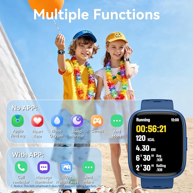 Smart Watch for Kids with Find My, 1.83" Fitness Tracker Watch No APP No Phone Needed, Pedometer, Heart Rate, Sleep Monitor, IP68, Puzzle Games for Girls Boys Teens 5-16, Gift, Blue