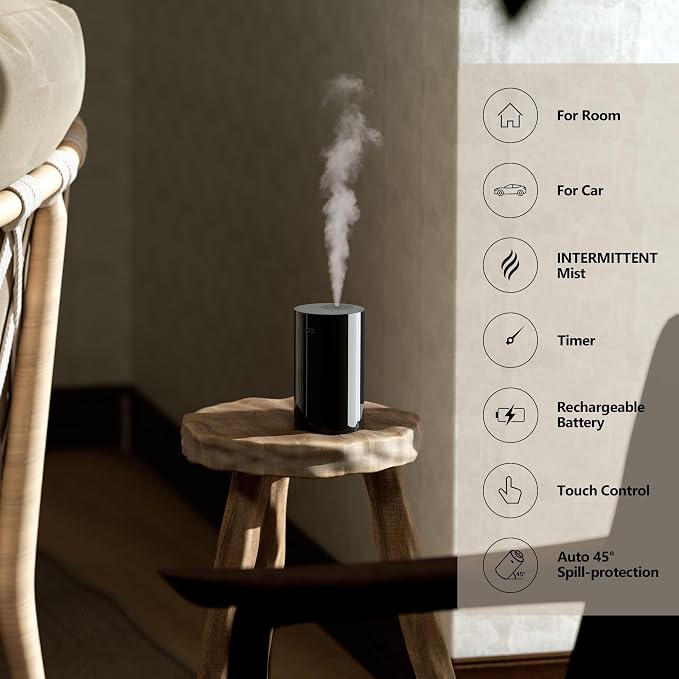 Airversa Waterless Essential Oil Diffuser Starter Kit with 2x20mL Luxury Hotel Fragrance Oils for Home Car Office, Battery Operated Mini Scent Air Machine Portable Diffuser, AN8KIT-B Black