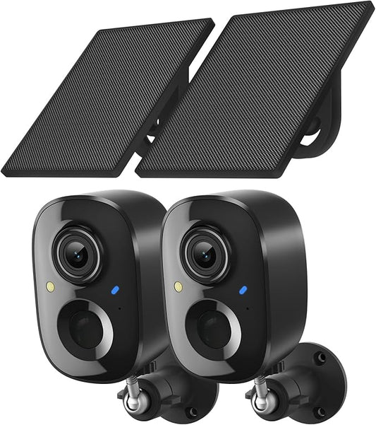 2K Security Camera Wireless Outdoor,Solar Powered WiFi Cameras for Home Security with Motion Detection,Color Night Vision(Spotlight),Instant Alert,2-Way Audio,Siren&SD/Cloud Storage,IP65,2.4GHz,2 Pack