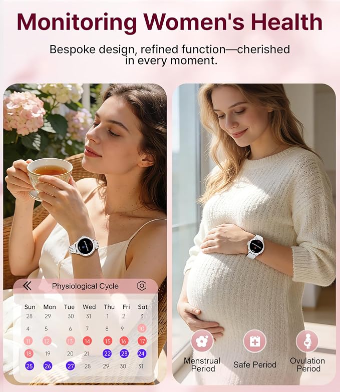 Smart Watches for Women,1.32" HD Fitness Tracker Watch with Answer/Make Call,AI Voice Control,Heart Rate/Calories/SpO2 Monitor 100+ Sport Modes Ladies Smartwatch for Android iOS 2 Straps ( BW1845-T11)