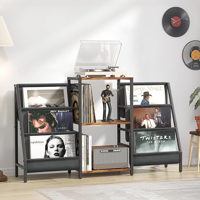 Bikoney Record Player Stand - 6-Tier Vinyl Record Storage for Up to 280 Albums, Holder for Living Room