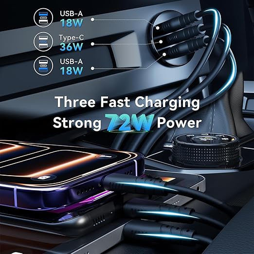 RV USB Outlet 72W All-Aluminum 12V/24V 3 Charging Ports, GIBBAB 36W PD3.0 Type-C+2 18W QC3.0 Fast Charging Socket, Waterproof Cover Recessed Mount Car Charger Cigarette Lighter Replacement for Camper