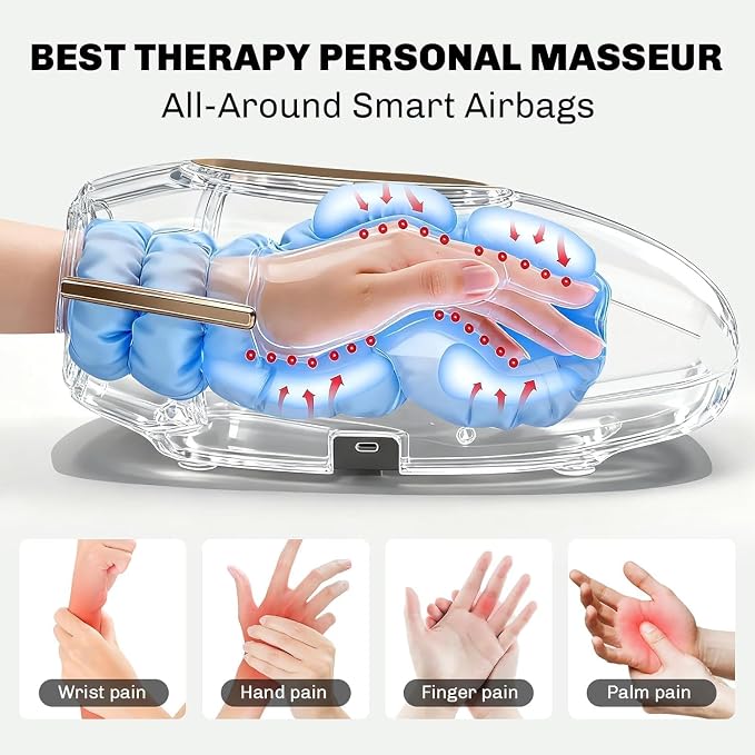 Hand Massager with Heat and Compression, 3 Strength Levels & Modes, 10/15/20 Min Timer,Large Size Fits Hands & Forearms Carpal for Arthritis, Pain Relief, Carpal Tunnel(Black, General)