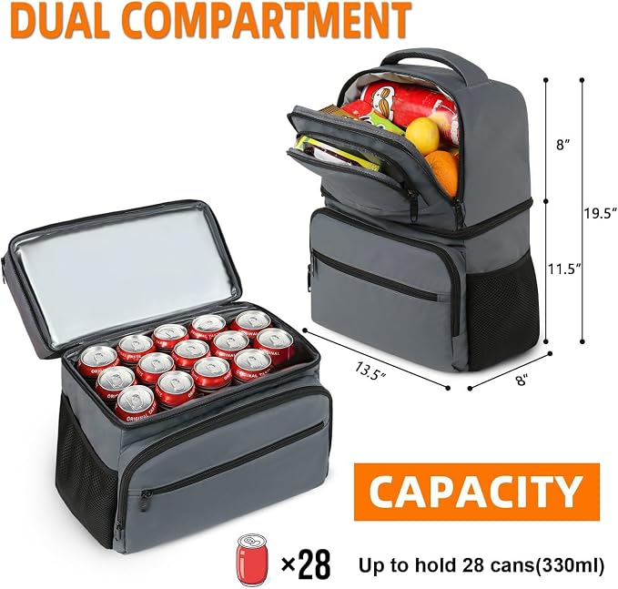 MATEIN Cooler Backpack, 26 Cans Insulated Lunch Backpack for Men Women, Leakproof Double Layer Lunch Cooler Bag Lightweight Soft Lunch Backpack with Cooler Compartment, Beach Camping Hiking Beer Gifts