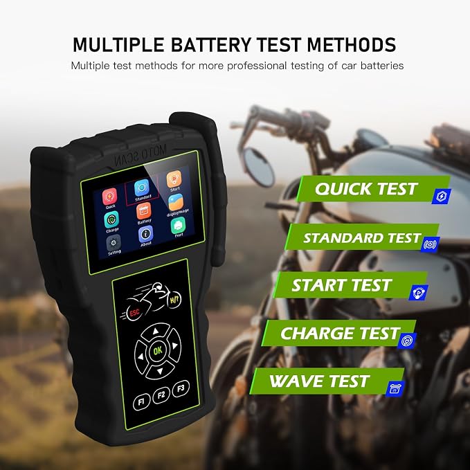 Motorcycle System Engine Diagnostic Test Tool M100 Pro Moto Scanner Code Readers Scan Tools 2 in 1 Motor Diagnosis+Multiple Battery Test Multilingual OBD Version