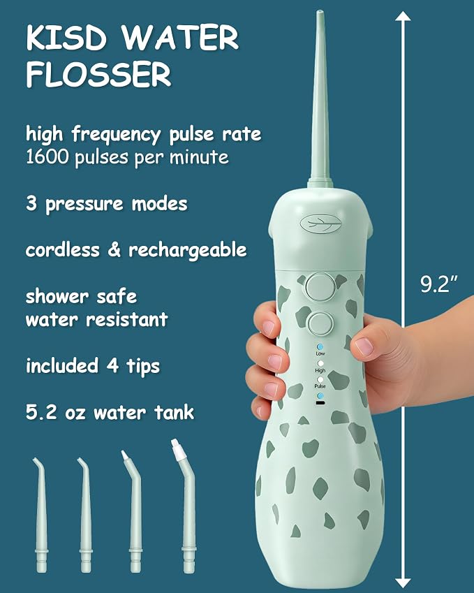 Kids Water Flosser & Electric Toothbrush Combo for Ages 6-12,Children Oral Irrigator with 3 Gentle Modes & 2 Sonic Modes,Braces-Friendly Dental Kit for Boys & Girls (Giraffe & Monkey Design)
